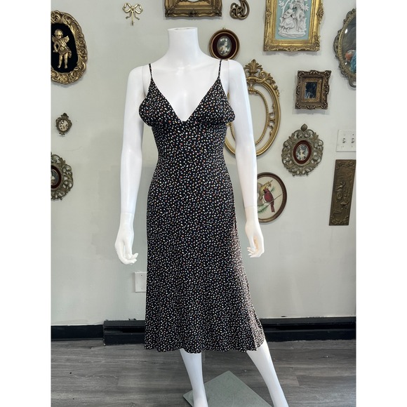 Dresses & Skirts - Reformation Black Multi Polka Dot Confetti Spaghetti Strap Midi Slip Dress Siz 6